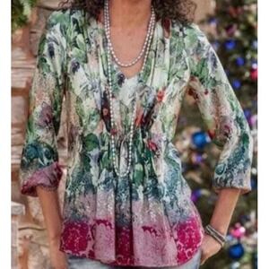Sundance Sugar Plum 100% Silk Floral Pintucked Blouse Sz XS Boho Fairy Whimsical